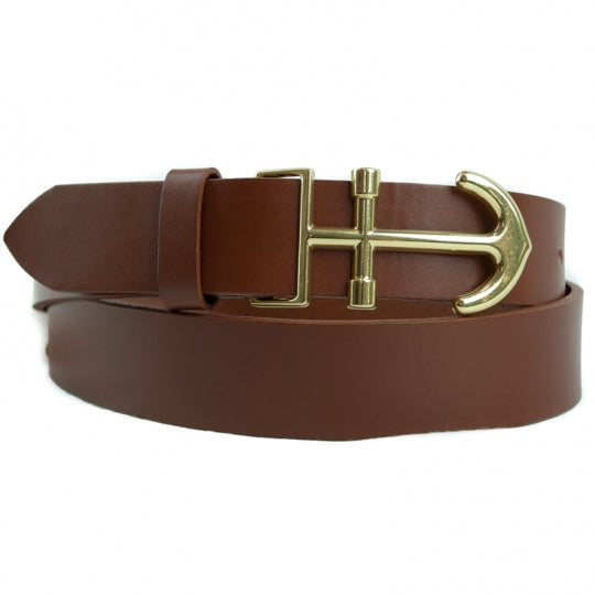 Brass Anchor Leather Belt